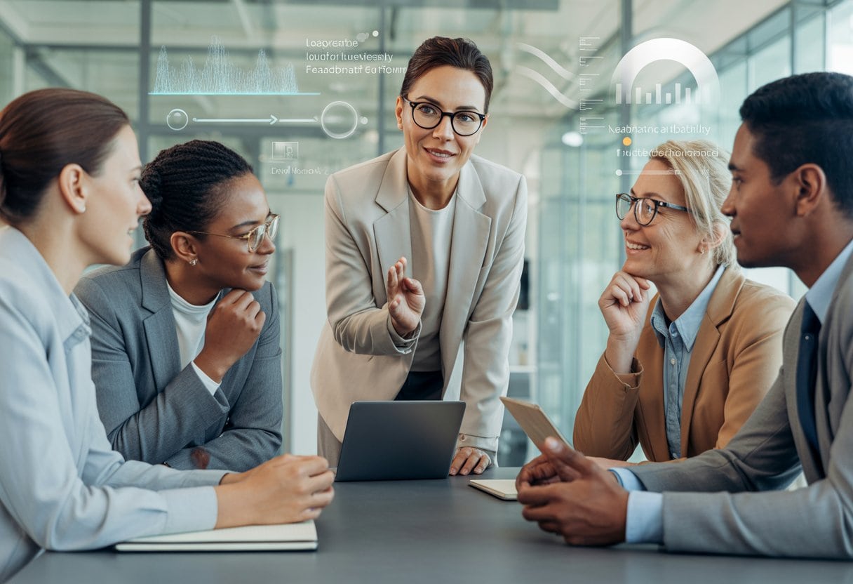 Ein vielfältiges Führungsteam entwickelt gemeinsam in einem modernen Büro neue Strategien für die Zukunft.